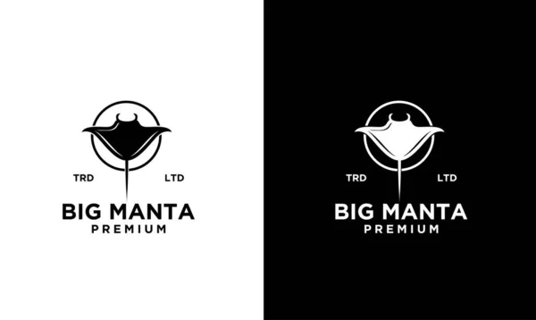 Manta Ray Vektor Schwarz Logo Design Isoliert Weißen Hintergrund — Stockvektor
