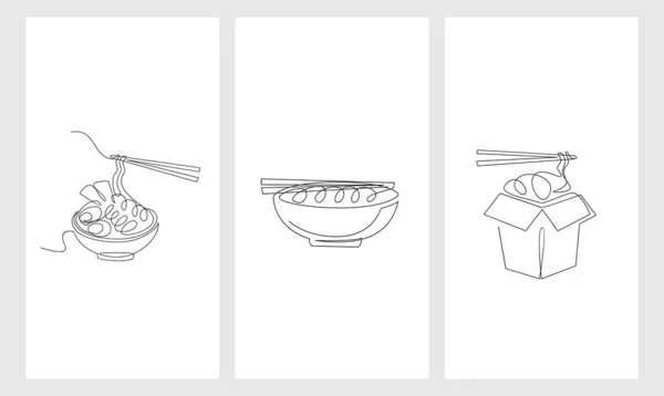 Set One Continuous Line Drawing Japanese Spicy Noodles Banner Logo —  Vetores de Stock