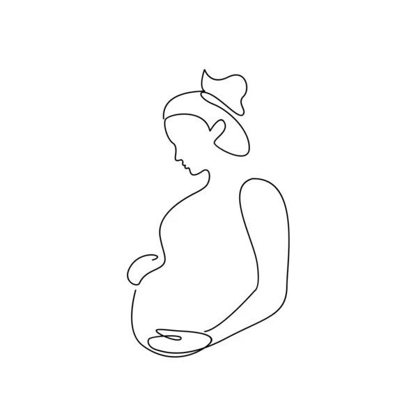 Continuous One Line Drawing Happy Pregnant Woman Editable Hand Drawn — Stok Vektör