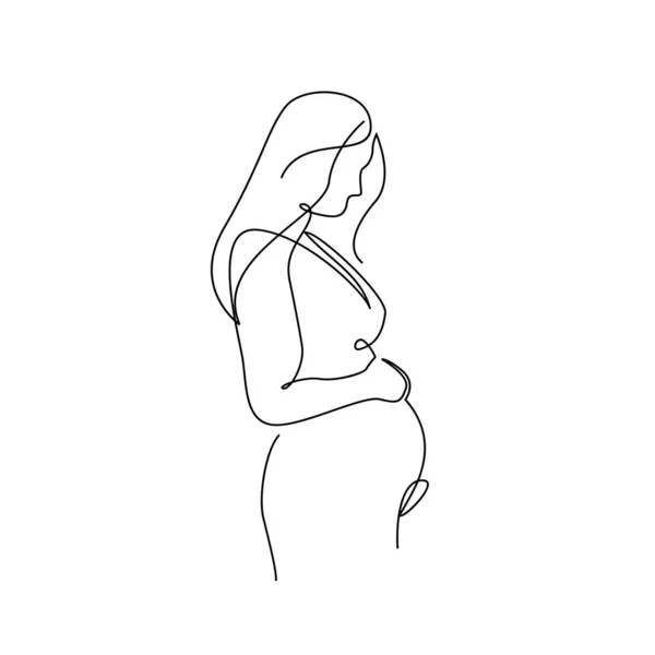 Dibujo Continuo Una Línea Mujer Embarazada Feliz Editable Dibujado Mano — Vector de stock