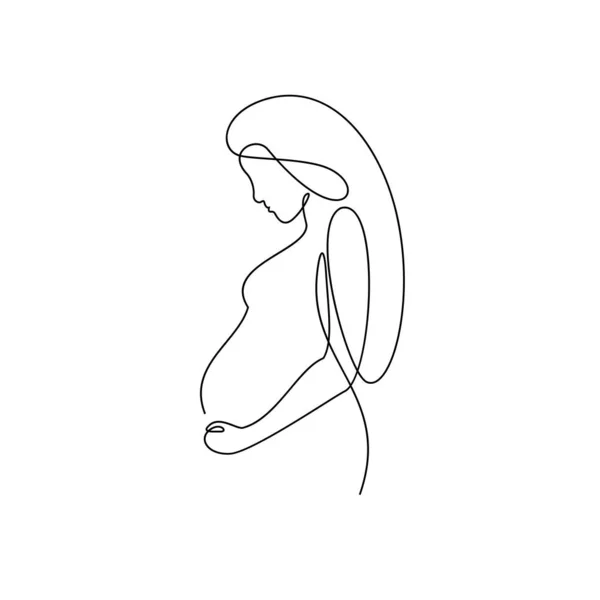 Dibujo Continuo Una Línea Mujer Embarazada Feliz Editable Dibujado Mano — Vector de stock