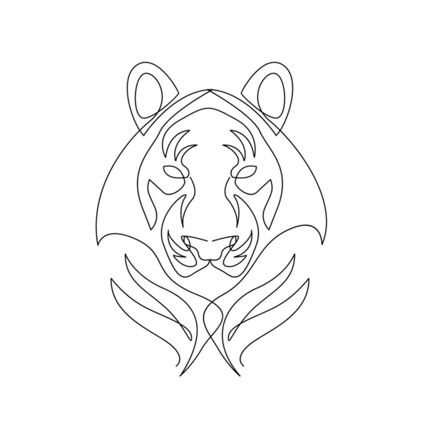 老虎在一条线上画图风格 黑白相间的虎野生动物等高线背景图解 — 图库矢量图片