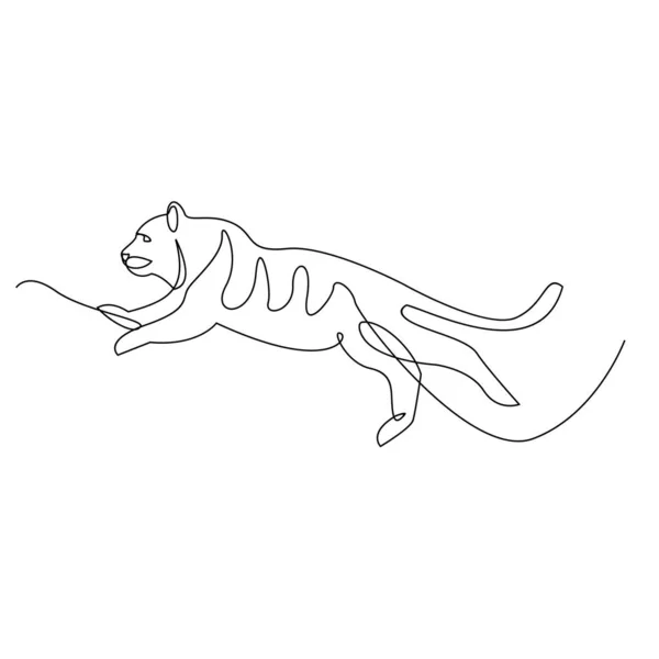 Tiger One Line Drawing Style Abstract Tiger Wild Animal Contour —  Vetores de Stock