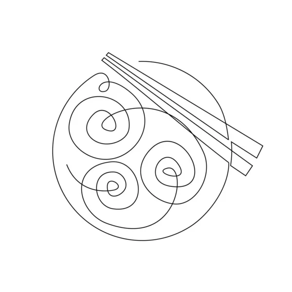 Одна Сплошная Линия Рисования Логотипа Японской Пряной Лапши Эмблема Кафе — стоковый вектор