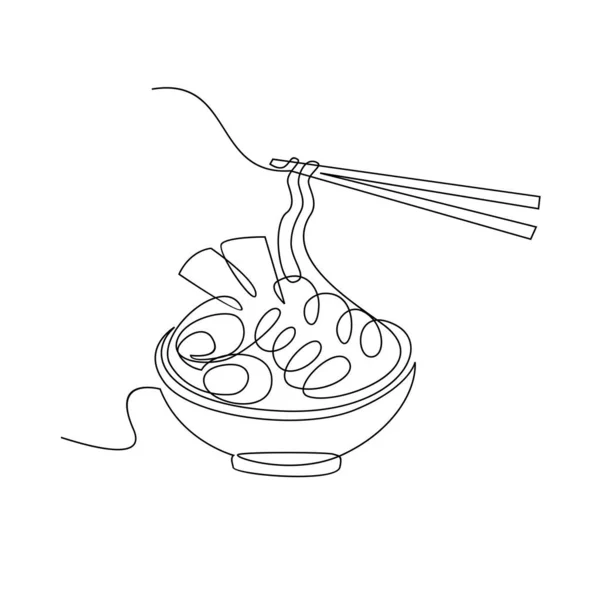 One Continuous Line Drawing Japanese Spicy Nudles Logo Emblem Fast — Stockový vektor