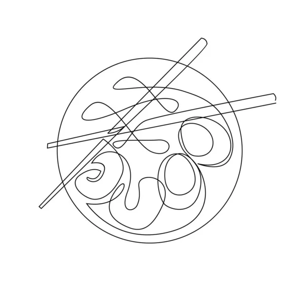 Una Linea Continua Disegno Giapponese Piccante Tagliatelle Logo Emblema Fast — Vettoriale Stock
