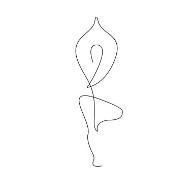 Sürekli bir çizgi çiziyor. Yoga yapan kadın bacak bacak üstüne atmış meditasyon yapıyor. Vektör illüstrasyonu