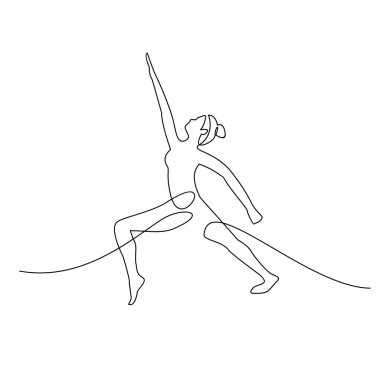 Sürekli bir çizgi çiziyor. Yoga yapan kadın bacak bacak üstüne atmış meditasyon yapıyor. Vektör illüstrasyonu