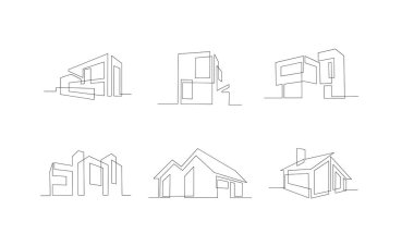 set collection Continuous one line drawing Modern house logo design of real estate house market agency