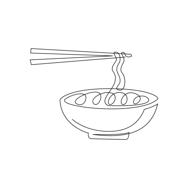 One Continuous Line Drawing Japanese Spicy Noodles Logo Emblem Fast — Image vectorielle