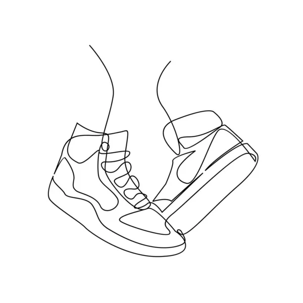 Vector Illustration Sneakers Sports Shoes Continuous One Line Isolated White — 스톡 벡터