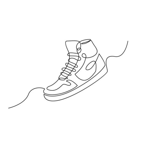 Vector Illustration Sneakers Sports Shoes Continuous One Line Isolated White — Vetor de Stock