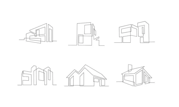 Set Collection Continuous One Line Drawing Modern House Logo Design — Wektor stockowy