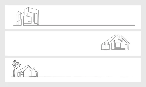 Set Collection Continuous One Line Drawing Modern House Logo Design — Stok Vektör