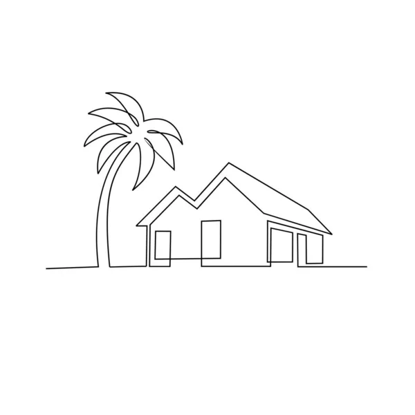 Continuous One Line Drawing Modern House Logo Vector Isolated White — Image vectorielle