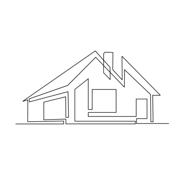 Continuous One Line Drawing Modern House Logo Vector Isolated White — Vector de stoc