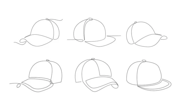 Set Kollektion Hut Mütze Eine Linie Zeichnung Isoliert Auf Weißem — Stockvektor
