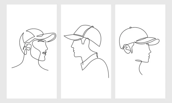 Set Man Hat Cap One Line Drawing Vector Design — Image vectorielle