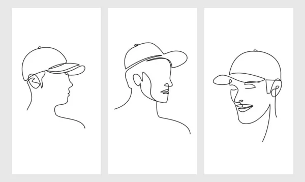Set Man Hat Cap One Line Drawing Vector Design — Image vectorielle