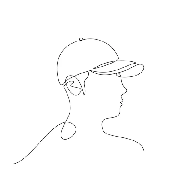 Man Hat Cap One Line Single Line Continuous Line Drawing — Image vectorielle