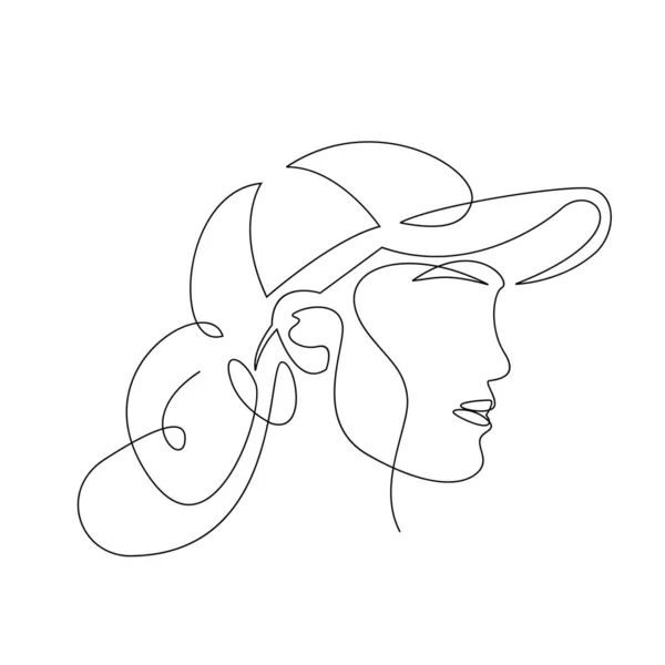 Woman Hat Cap One Line Single Line Continuous Line Drawing — Image vectorielle