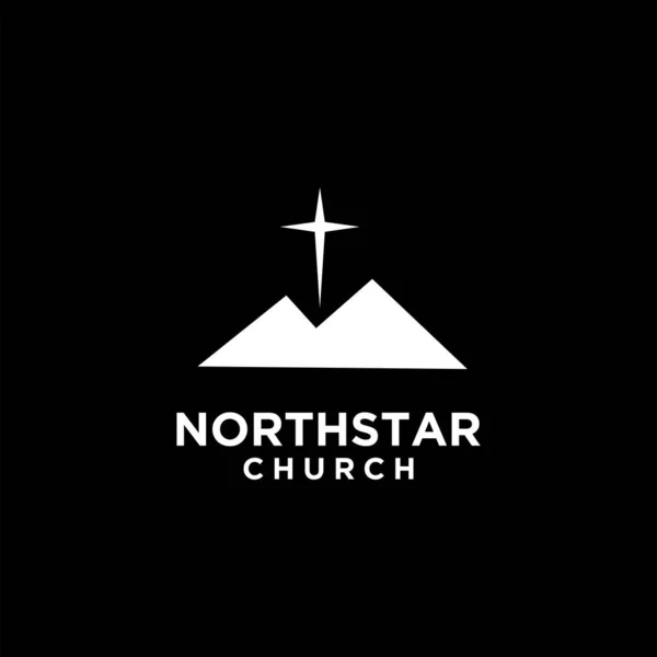 Gwiazda Północna Kościół Góry Krzyż Gwiazdy Logo Wektor Szablon Czarnym — Wektor stockowy