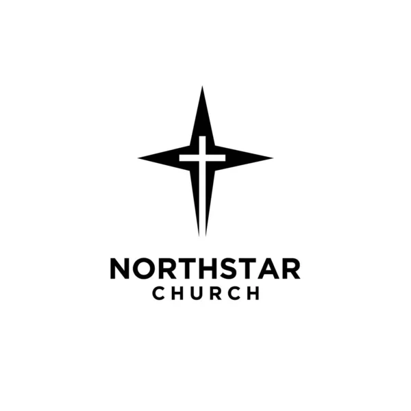 North Star Cross Church Logo Icon Vector Template White Background — Image vectorielle