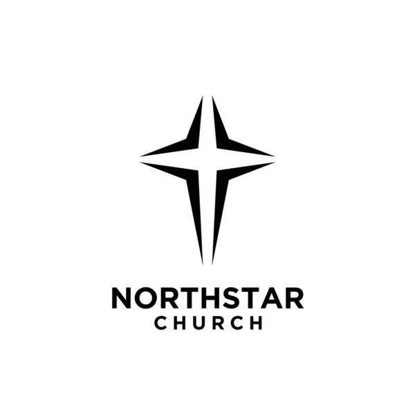 North Star Cross Church Logo Icon Vector Template White Background — 스톡 벡터