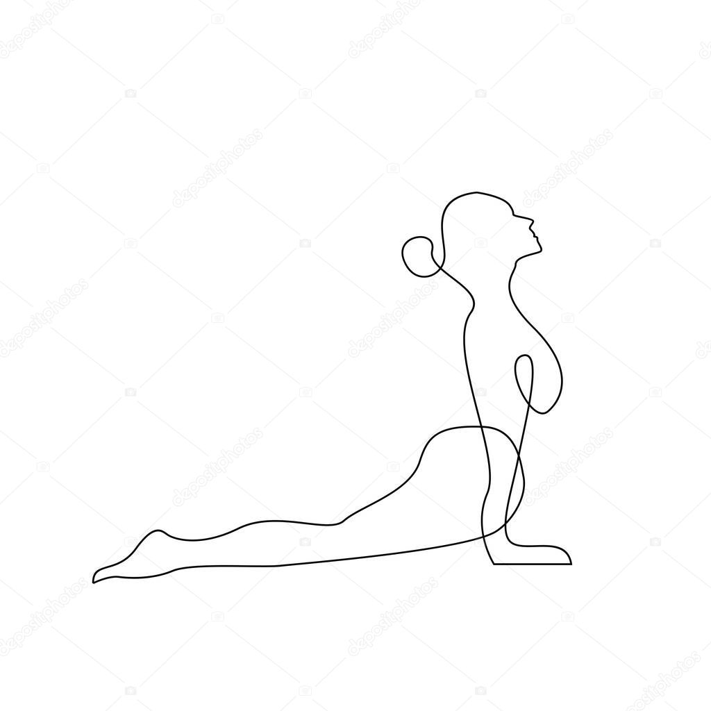 Continuous one line drawing. Woman sitting yoga pose cross legged meditating. Vector illustration