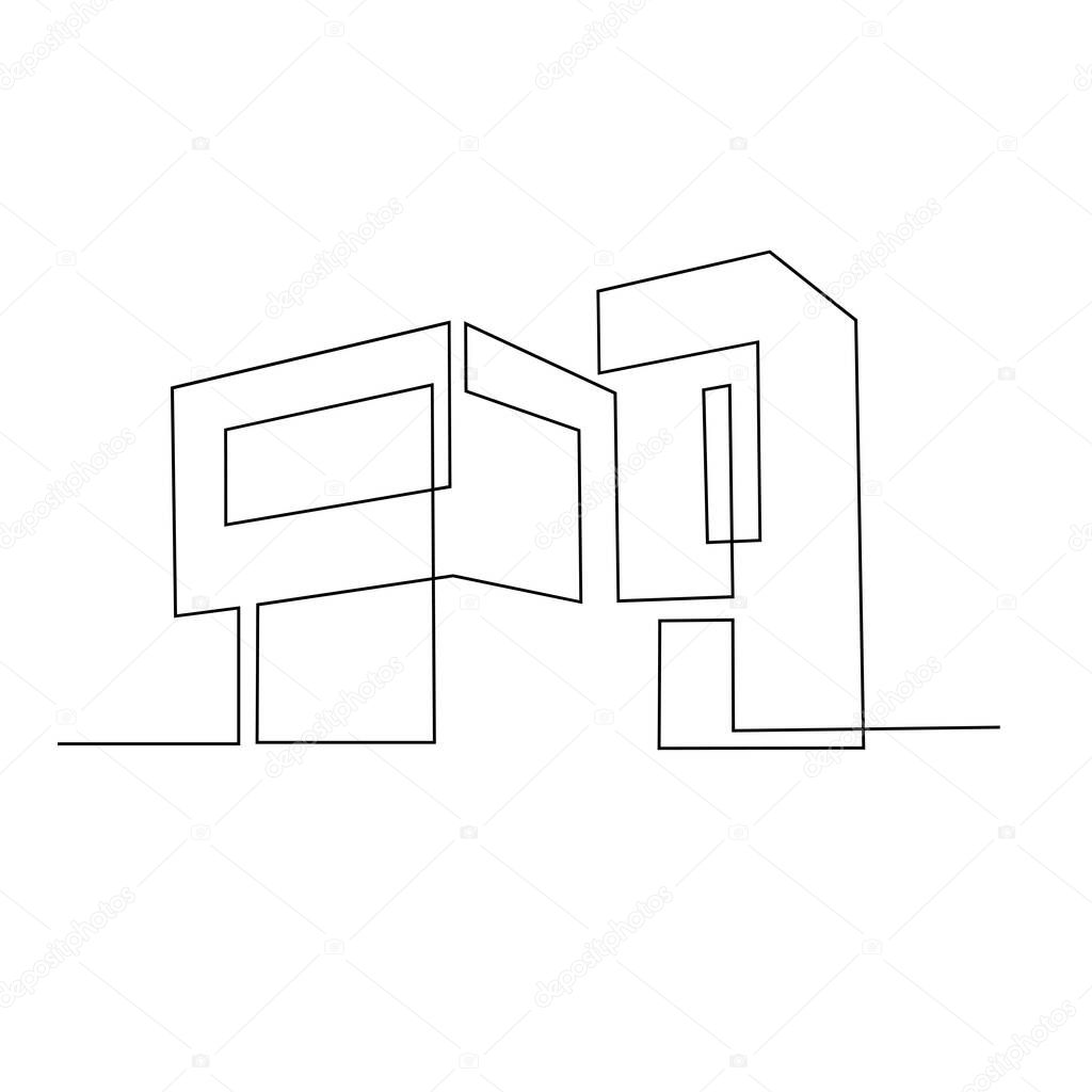 Continuous one line drawing Modern house logo vector isolated white background