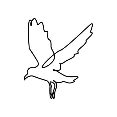 Şirket logosu kimliği için tek sıra martı çizimi. Ulusal park sembolünü korumak için şirin bir kuş maskotu konsepti. Devamlı çizgi çizimi grafik çizim vektörü