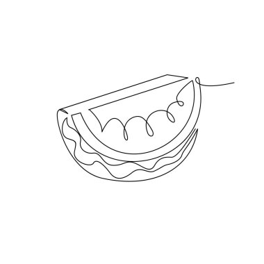 Tek bir çizgi, sağlıklı organik tatlı su kavunu logosunu çiziyor. Modern sürekli çizgi tasarım vektörü çizimi.