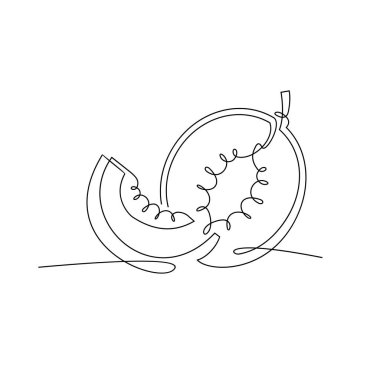 Tek bir çizim, dilimlenmiş sağlıklı organik kavun logosu Modern sürekli çizgi çizimi tasarım vektörü çizimi