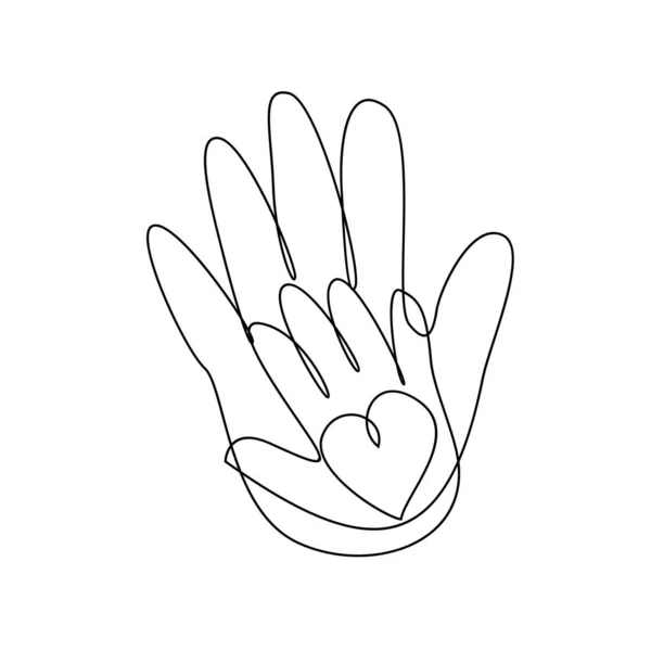 Baby Child Love Holding Adult Hands Continuous Line Drawing Vector — Vetor de Stock