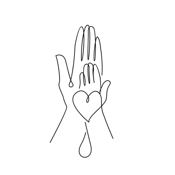 Baby Child Love Holding Adult Hands Continuous Line Drawing Vector — ストックベクタ