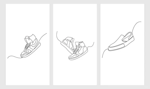 Set Collection Vector Illustration Sneakers Sports Shoes Continuous One Line — Wektor stockowy