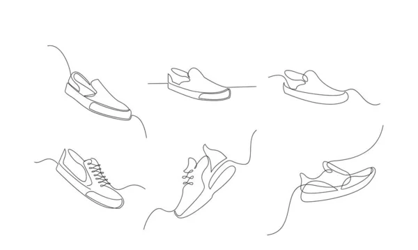 Set Collection Vector Illustration Sneakers Sports Shoes Continuous One Line — Wektor stockowy