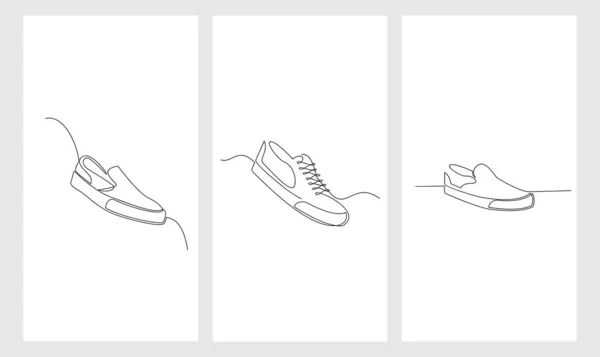 Set Collection Vector Illustration Sneakers Sports Shoes Continuous One Line — Wektor stockowy