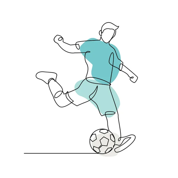 Continuous Line Illustration Football Player Kicks Ball — Stock vektor