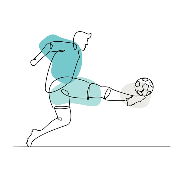 Continuous Line Illustration Football Player Kicks Ball — 스톡 벡터