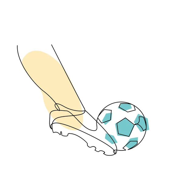 Continuous Line Illustration Football Player Kicks Ball — 图库矢量图片