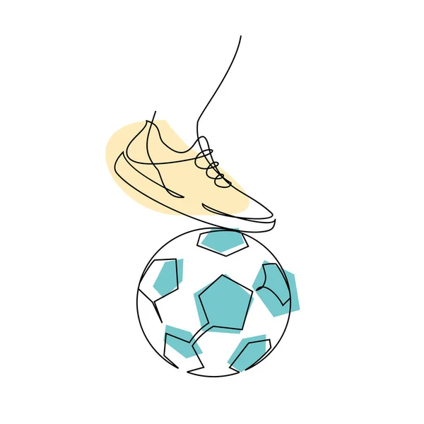 Continuous Line Illustration Football Player Kicks Ball — 스톡 벡터