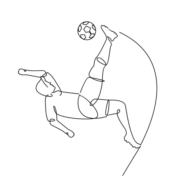 Dibujo Continuo Línea Ilustración Muestra Que Jugador Fútbol Patea Pelota — Vector de stock