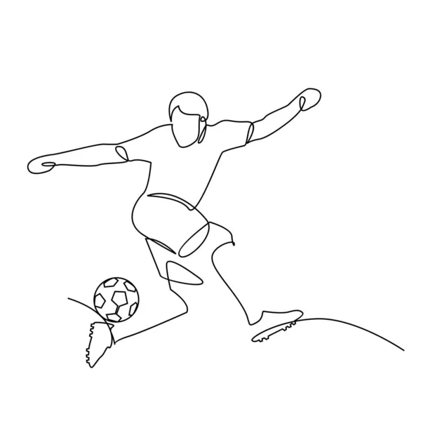 Dessin Continu Illustration Montre Footballeur Donner Coup Pied Ballon Foot — Image vectorielle