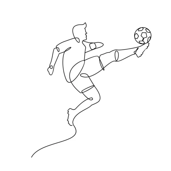 Sürekli Çizgi Çizme Resimde Gösterilmektedir Bir Futbol Topu Kicks Oyuncu — Stok Vektör