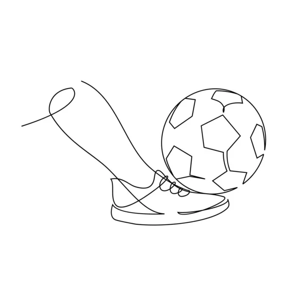Continu Lijntekening Afbeelding Ziet Een Voetbal Speler Trapt Bal Voetbal — Stockvector