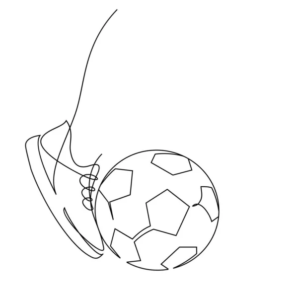 Dessin Continu Illustration Montre Footballeur Donner Coup Pied Ballon Foot — Image vectorielle