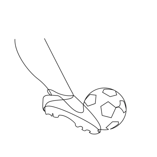 Desenho Linha Contínua Ilustração Mostra Que Jogador Futebol Chuta Bola —  Vetores de Stock