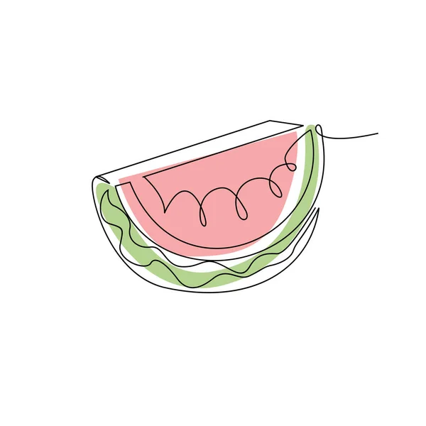 One Single Line Drawing Sliced Healthy Organic Fresh Water Melon — Stock vektor