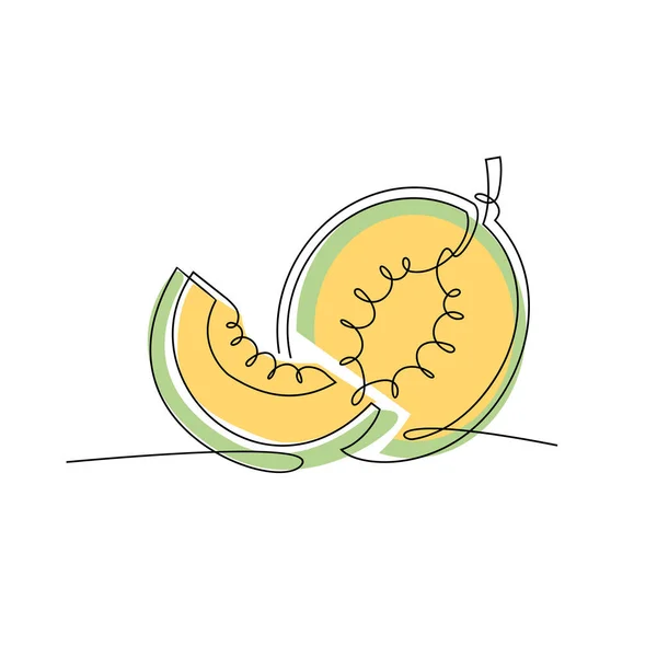 One Single Line Drawing Sliced Healthy Organic Fresh Melon Colorful — Vettoriale Stock